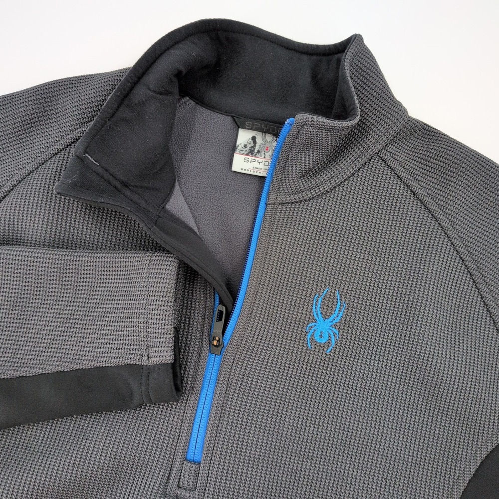 Spyder Waffle Knit Quarter-Zip Pullover Mens Large Grey Fleece Lining